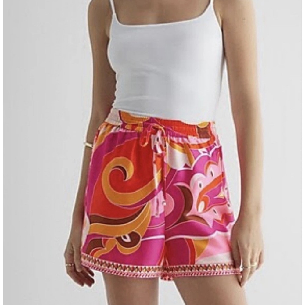 Express Pink Orange Swirl Print Elastic Waist Tie‎ Shorts  L boho fairy Y2K
